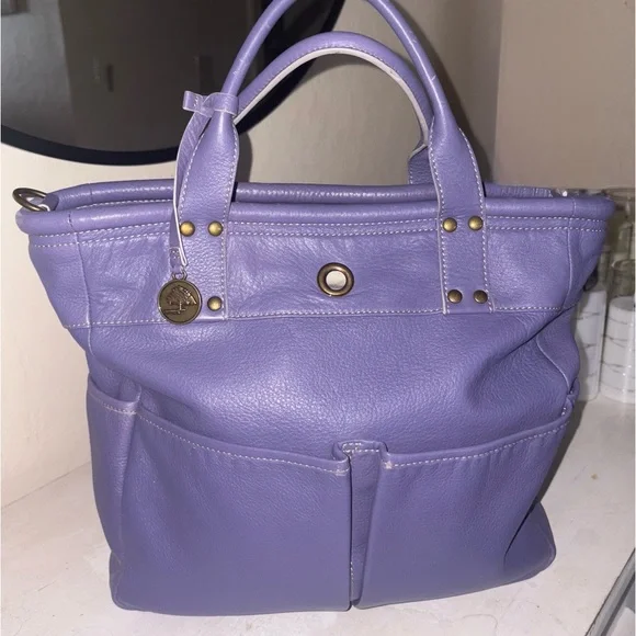 LEVENGER ST. TROPEZ DOUBLE POCKETS TWO WAY CROSSBODY BLUEish/  purple Tote EUC - Picture 13 of 14